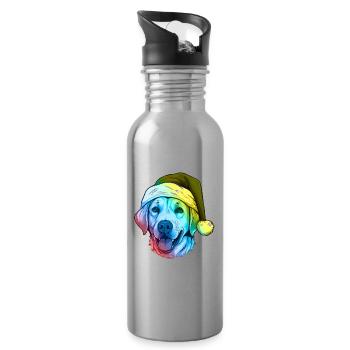 Labrador Hund Kopf Weihnachten Portät Bunt - Trinkflasche mit integriertem Trinkhalm - Lightsilver - Rechts