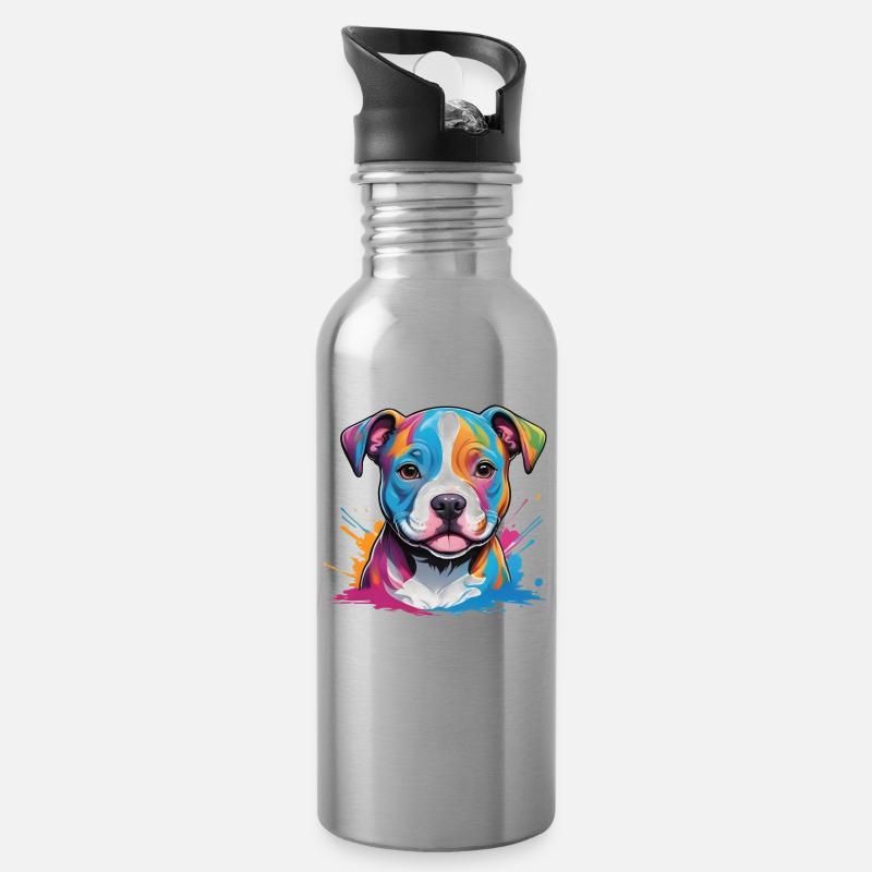 chiot boxer mignon dans une touche de couleur - Gourde avec paille intégrée - argent clair