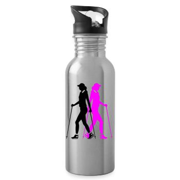Marche Nordique Femme Silhouette - Gourde avec paille intégrée - argent clair - Droite