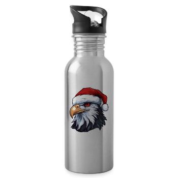 Eagle Head Christmas Portrait - Water bottle with straw - silver - Right