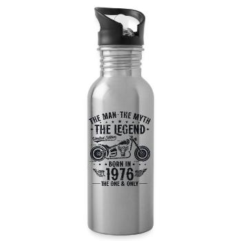 1976 Vintage Man Myth Legend Motorcycle - Water bottle with straw - silver - Right