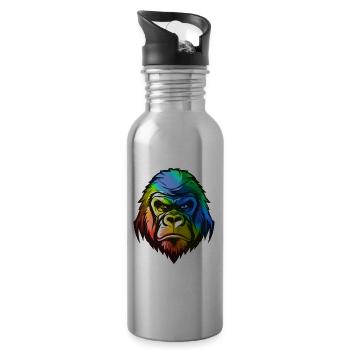 Gorilla Head Colorful - Water bottle with straw - silver - Right