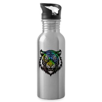 Tiger Head Colorful - Water bottle with straw - silver - Right