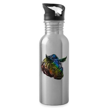 Tête de rhinocéros colorée - Gourde avec paille intégrée - argent clair - Droite