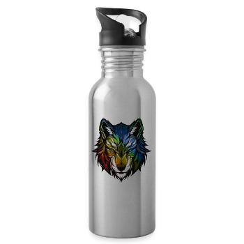 Tête de loup colorée - Gourde avec paille intégrée - argent clair - Droite