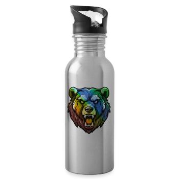 Bear Head Colorful - Water bottle with straw - silver - Right