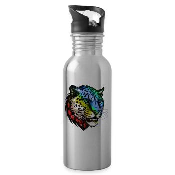 Cheetah Head Colorful - Water bottle with straw - silver - Right