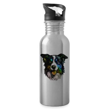 Border Collie Tête De Chien Coloré - Gourde avec paille intégrée - argent clair - Droite