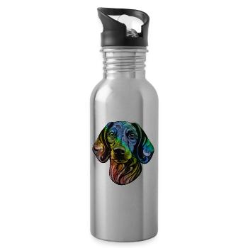 Dachshund Hund Kopf Dackel Bunt - Trinkflasche mit integriertem Trinkhalm - Lightsilver - Rechts