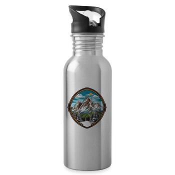 Berge Alpen Symbol Wappen - Trinkflasche mit integriertem Trinkhalm - Lightsilver - Rechts