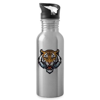 Tiger Head - Water bottle with straw - silver - Right