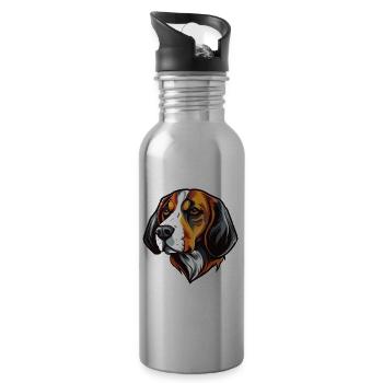 Tête de chien Beagle - Gourde avec paille intégrée - argent clair - Droite