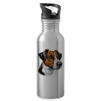 Jack Russel Terrier Hund Kopf - Trinkflasche mit integriertem Trinkhalm - Lightsilver - Rechts