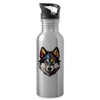 Akita Hund Kopf - Trinkflasche mit integriertem Trinkhalm - Lightsilver - Rechts