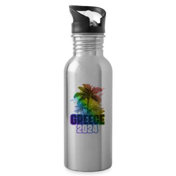 Grèce 2024 Vacances Palmiers Multicolores - Gourde avec paille intégrée - argent clair - Droite