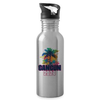 Cancun 2024 Urlaub Palmen Klecks - Trinkflasche mit integriertem Trinkhalm - Lightsilver - Rechts
