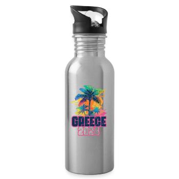 Greece 2024 Holiday Palm Blob - Water bottle with straw - silver - Right