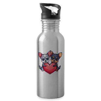 Chihuahua Hunde Paar Verliebt Valentinstag - Trinkflasche mit integriertem Trinkhalm - Lightsilver - Rechts