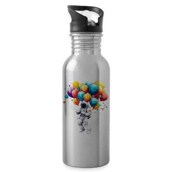 Astronaut mit Luftballons, Weltraum, Illustration, - Trinkflasche mit integriertem Trinkhalm - Lightsilver - Rechts