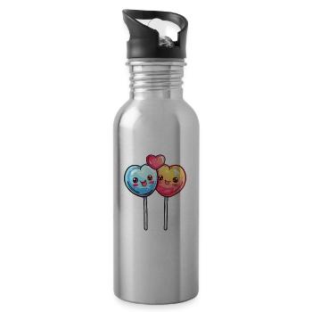 Lollipop Couple Love Heart Funny - Water bottle with straw - silver - Right