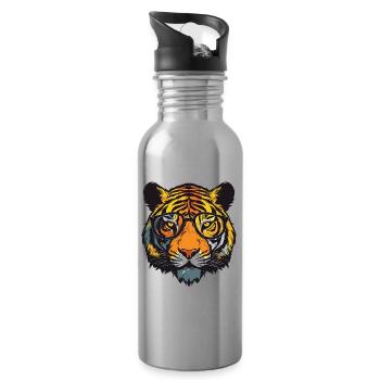 Tiger Kopf Porträt Cool - Trinkflasche mit integriertem Trinkhalm - Lightsilver - Rechts
