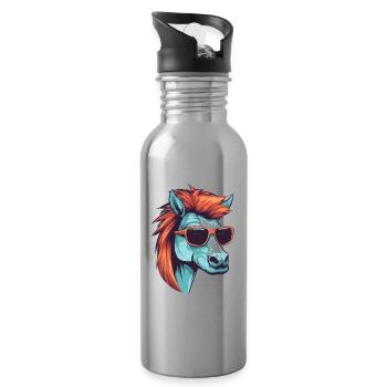 Pferd Kopf Porträt Cool - Trinkflasche mit integriertem Trinkhalm - Lightsilver - Rechts