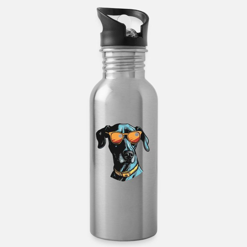 Greyhound Hund Kopf Porträt Cool - Trinkflasche mit integriertem Trinkhalm - Lightsilver