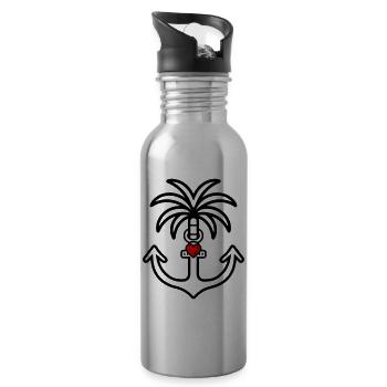 Palm Tree Anchor Heart Love - Water bottle with straw - silver - Right