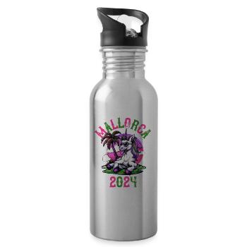 Majorque 2024 Licorne Party Vacances - Gourde avec paille intégrée - argent clair - Droite