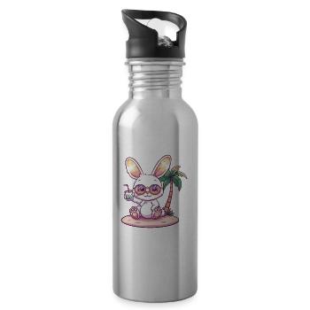 Bunny Summer Beach Vacation - Water bottle with straw - silver - Right
