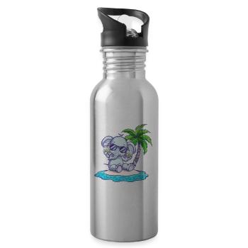 Elephant Summer Beach Vacation - Water bottle with straw - silver - Right