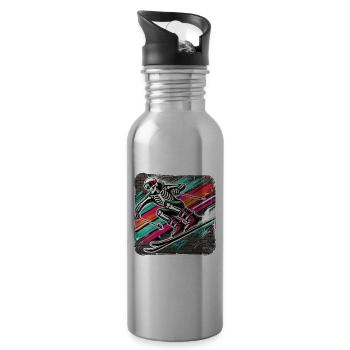Skelett Skifahrer Graffiti Street Art Grunge Style - Trinkflasche mit integriertem Trinkhalm - Lightsilver - Rechts