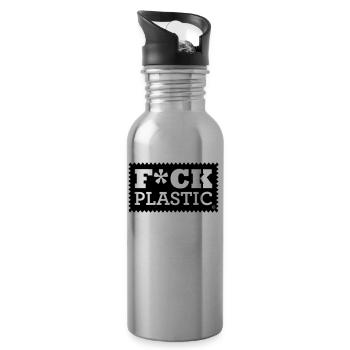 FCK PLASTIC LABEL, NATURSCHUTZ UMWELTVERSCHMUTZUNG - Trinkflasche mit integriertem Trinkhalm - Lightsilver - Rechts