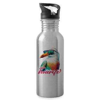 Tenerife holidays cool colorful seagull with sunglasses - Water bottle with straw - silver - Right
