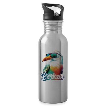Borkum Urlaub coole bunte Möwe mit Sonnenbrille - Trinkflasche mit integriertem Trinkhalm - Lightsilver - Rechts