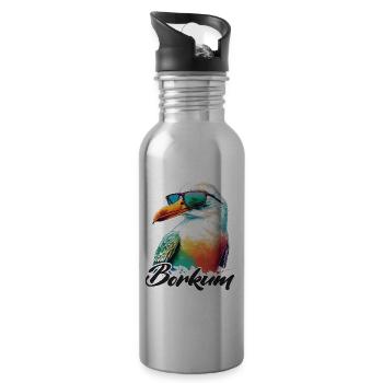 Borkum Urlaub coole bunte Möwe mit Sonnenbrille - Trinkflasche mit integriertem Trinkhalm - Lightsilver - Rechts