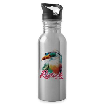 Rostock holiday cool colorful seagull with sunglasses - Water bottle with straw - silver - Right