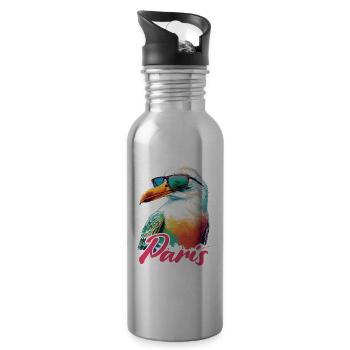 Paris France Holiday Seagull with Sunglasses - Water bottle with straw - silver - Right