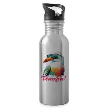 Venezia Italien Urlaub coole Möwe mit Sonnenbrille - Trinkflasche mit integriertem Trinkhalm - Lightsilver - Rechts