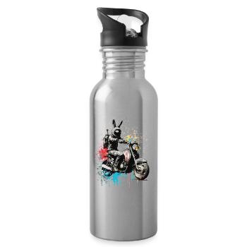 Graffiti lapin sur scooter moto - Gourde avec paille intégrée - argent clair - Droite