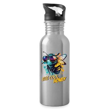 Graffiti Hummel mit Sonnenbrille Bee Cool Honey - Trinkflasche mit integriertem Trinkhalm - Lightsilver - Rechts