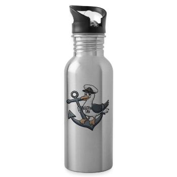 Küstenfan Möwe Anker Matrose Mütze - Trinkflasche mit integriertem Trinkhalm - Lightsilver - Rechts