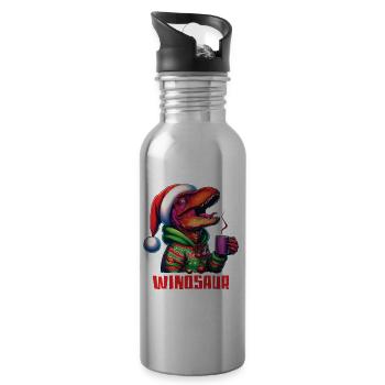 Winosaur Dino Raptor Velociraptor trinkt Glühwein - Trinkflasche mit integriertem Trinkhalm - Lightsilver - Rechts