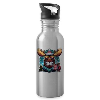 Elch Rentier Weihnachten Glühwein trinken - Trinkflasche mit integriertem Trinkhalm - Lightsilver - Rechts