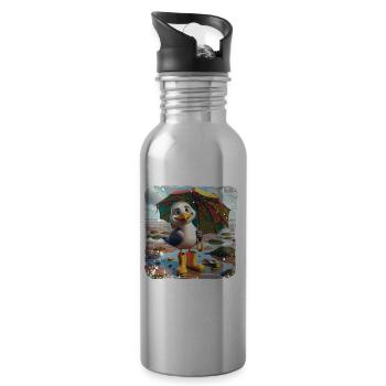Fröhliche Möwe mit Gummistiefel und Regenschirm - Trinkflasche mit integriertem Trinkhalm - Lightsilver - Rechts