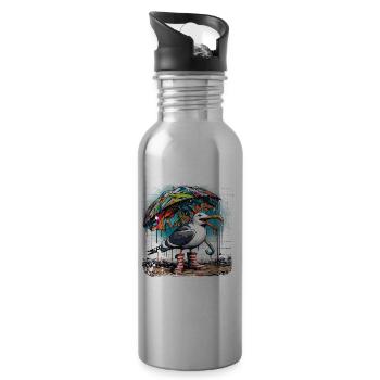 Street art seagull with umbrella and rubber boots - Water bottle with straw - silver - Right
