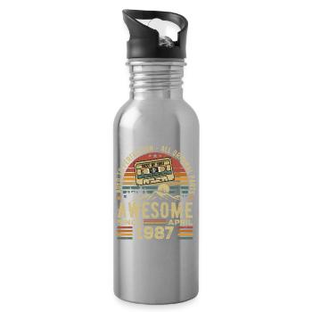 Avril 1987 Vintage Anniversaire Rétro Cadeau - Gourde avec paille intégrée - argent clair - Droite