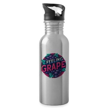 Feeling Grape Pun Winemaker Wine Shirt - Water bottle with straw - silver - Right