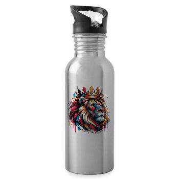 Colorful King Lion Graffiti Street Art Style - Water bottle with straw - silver - Right