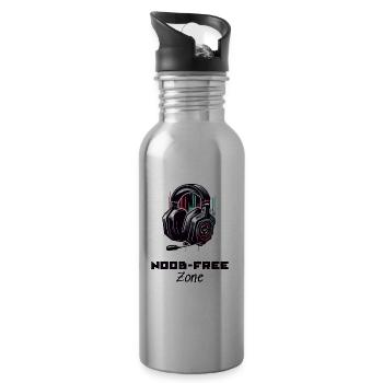 Noob Free Zone Gamer Sayings Shirt - Water bottle with straw - silver - Right
